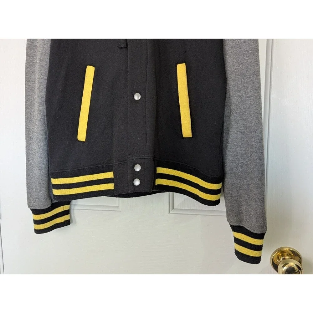 Harry Potter Hufflepuff Varsity Jacket Unisex Small Hooded Black Yellow Pockets